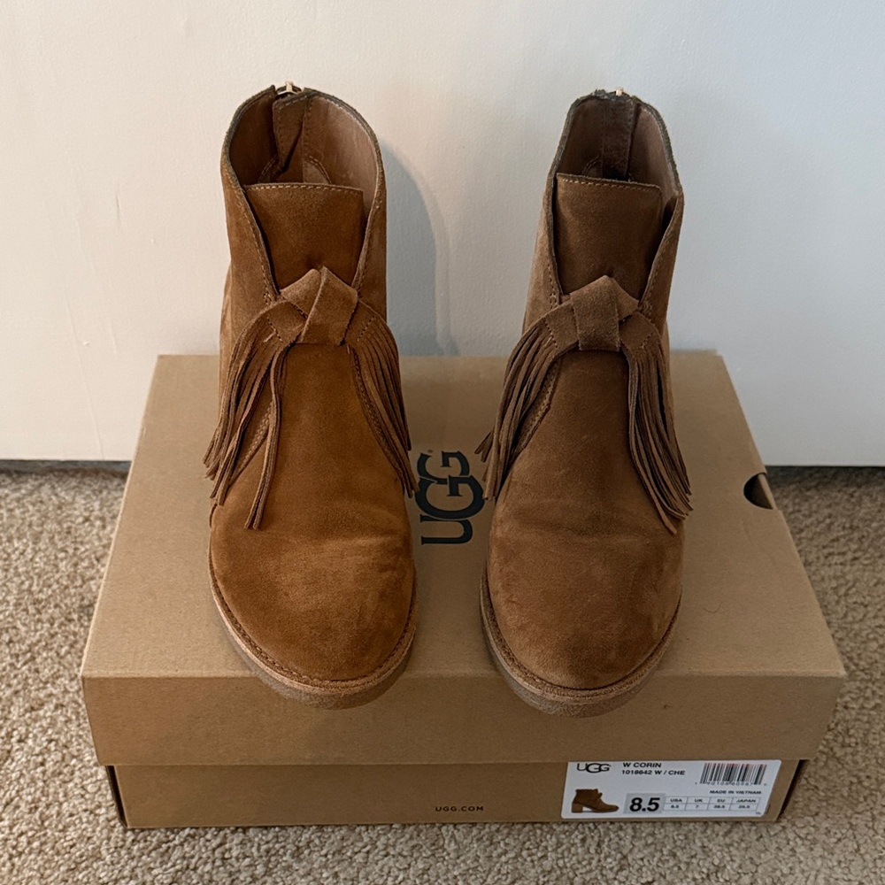 UGG W Corin- Tan Suede Fringe Ankle Boots